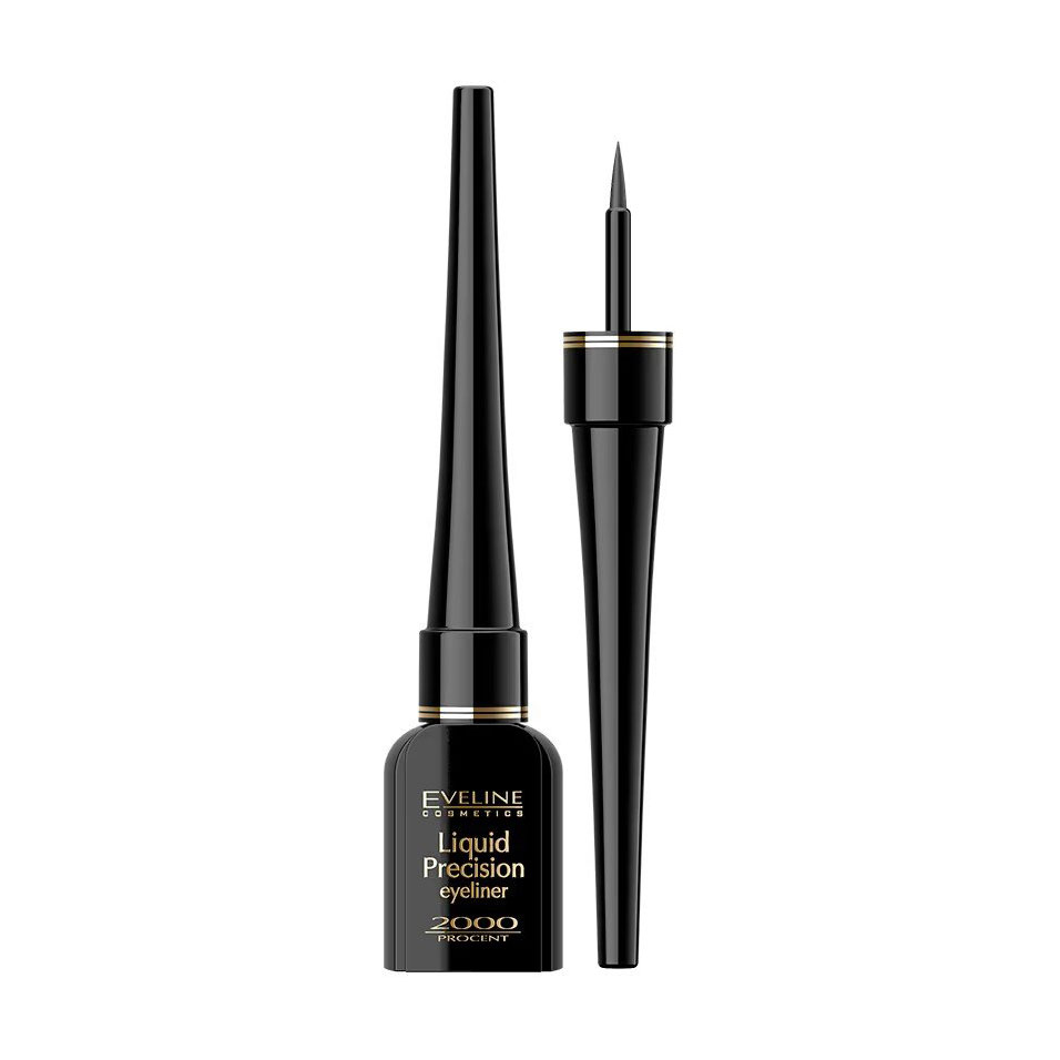 Підводка для очей Eveline Cosmetics Liquid Precision Eyeliner 2000 Procent Waterproof водостійка чорна, 4 мл